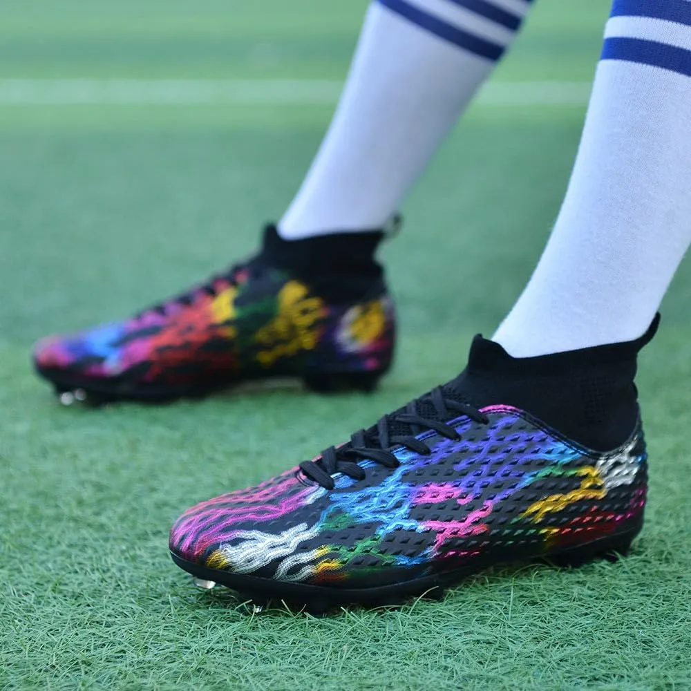 Maylrvjv Men's High Top Soccer Shoes Football Boots Futsal Cleats Competition Training Indoor Outdoor Sports Sneakers