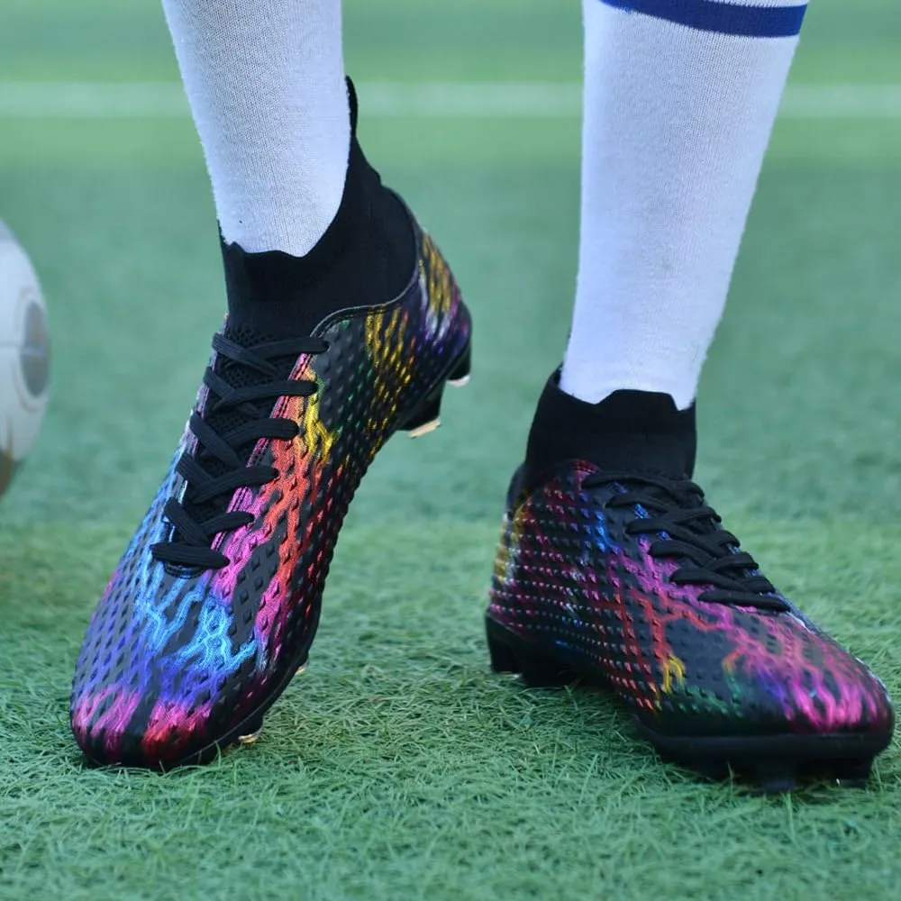 Maylrvjv Men's High Top Soccer Shoes Football Boots Futsal Cleats Competition Training Indoor Outdoor Sports Sneakers