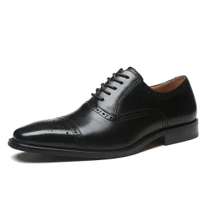 Men's Cap Toe Lace up Oxford Dress Shoes Posh-1-black