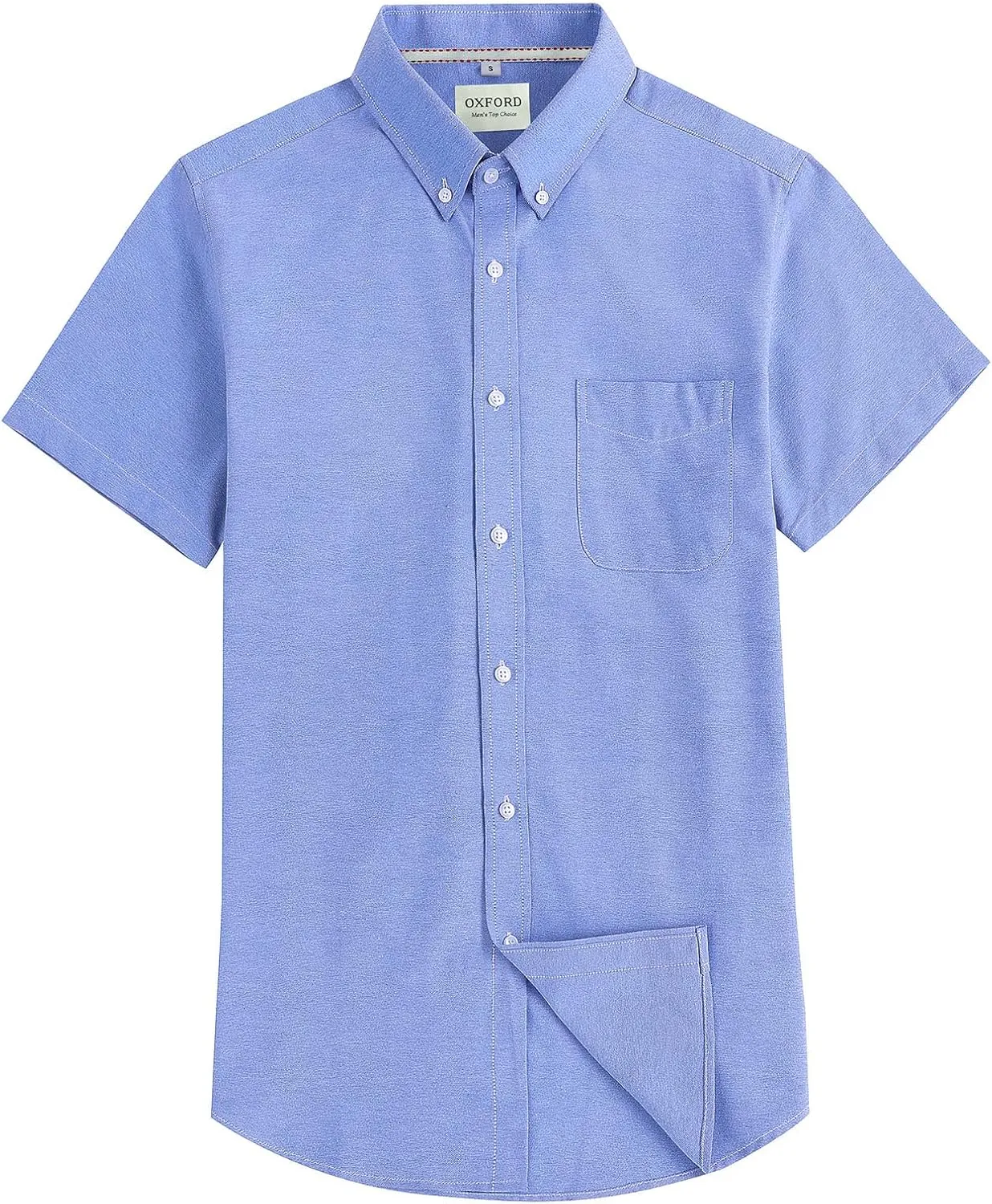 Men's Cotton Oxford Shirt Short Sleeve Button Down Business Casual with Chest Pocket for Gifts