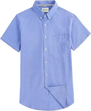 Men's Cotton Oxford Shirt Short Sleeve Button Down Business Casual with Chest Pocket for Gifts