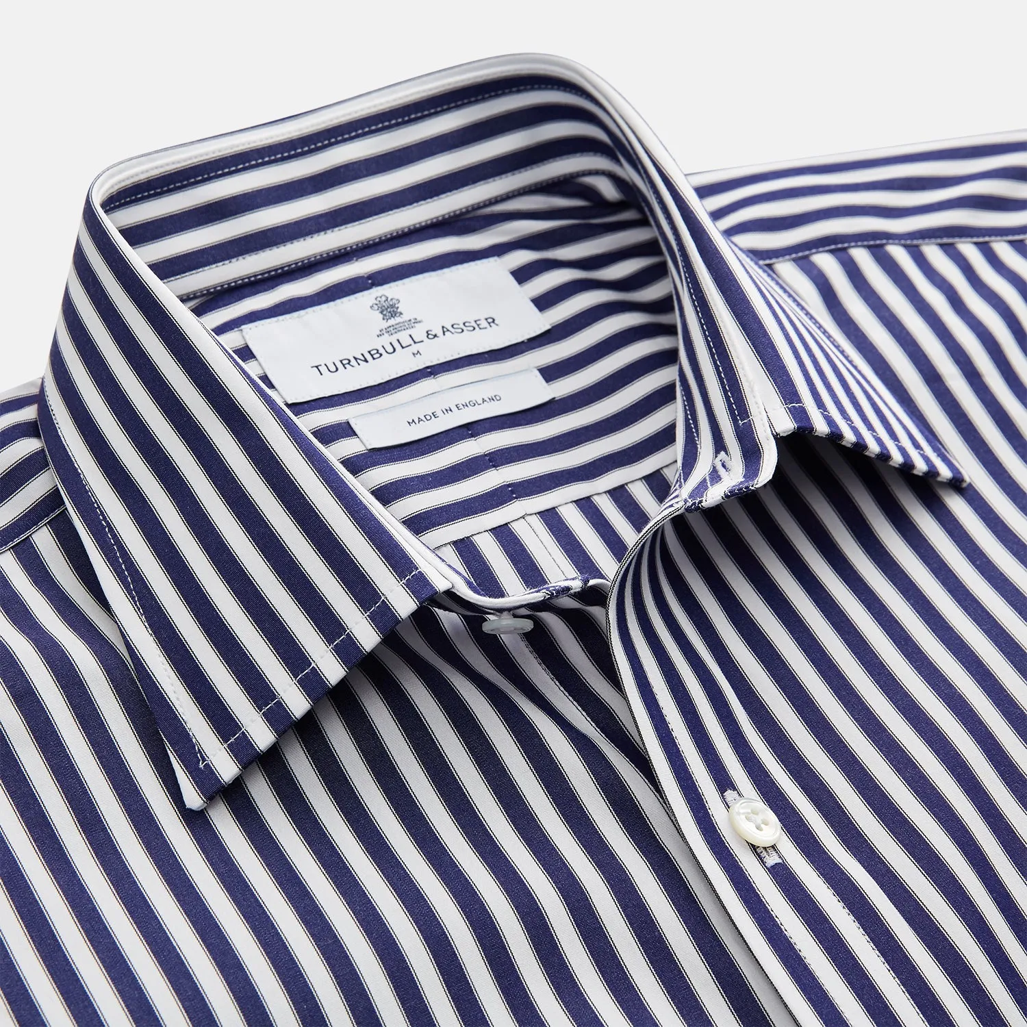 Navy & White Stripe Weekend Fit Shirt with Derby Collar and Single Button Cuffs