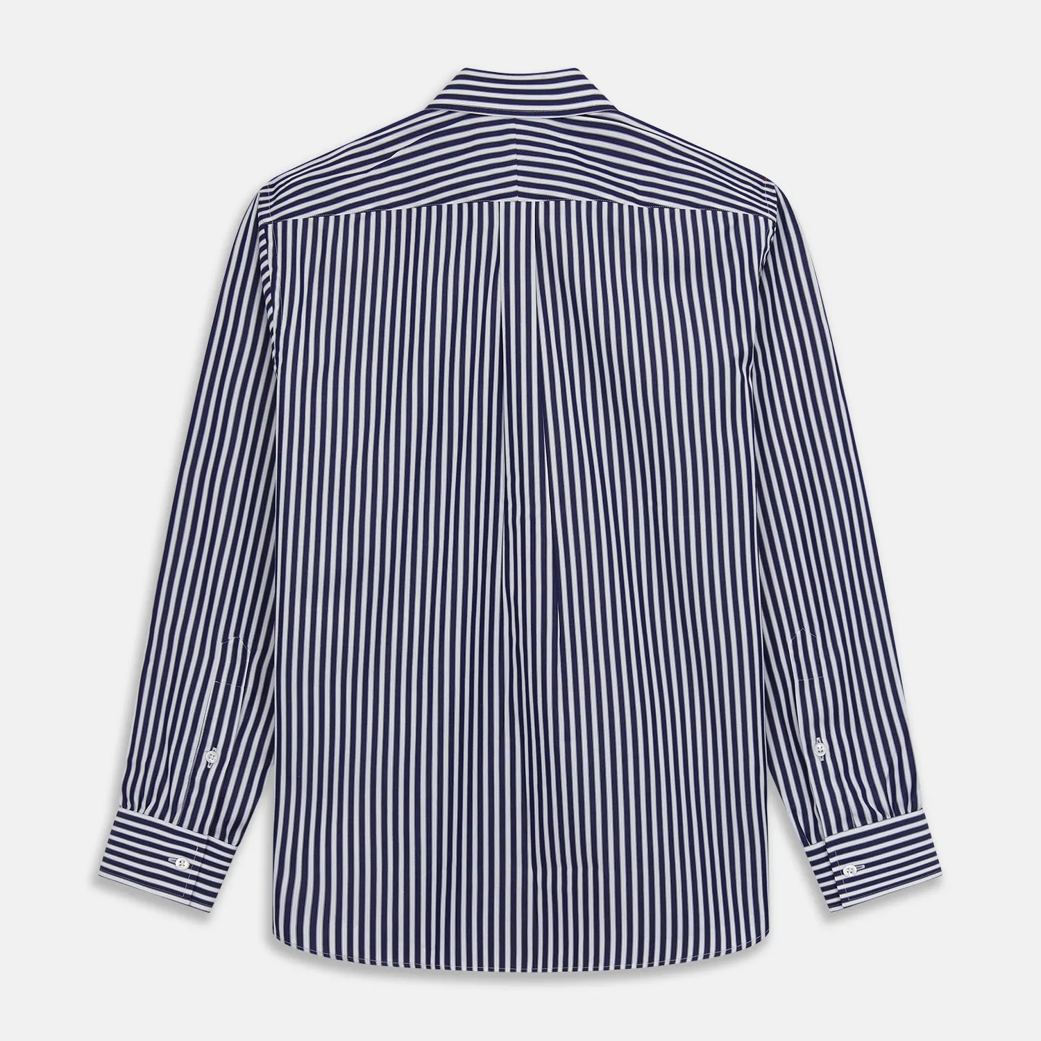 Navy & White Stripe Weekend Fit Shirt with Derby Collar and Single Button Cuffs