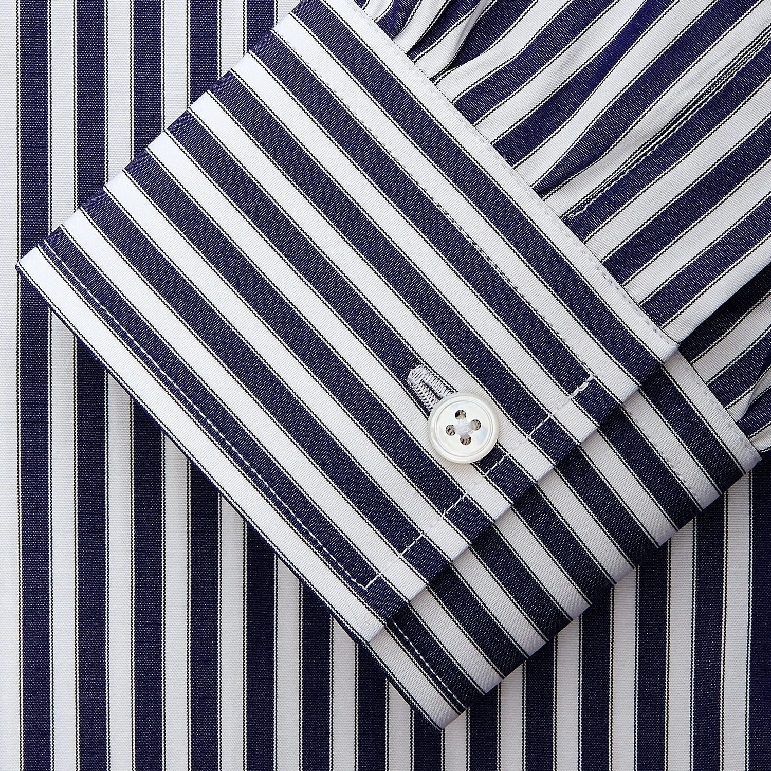 Navy & White Stripe Weekend Fit Shirt with Derby Collar and Single Button Cuffs