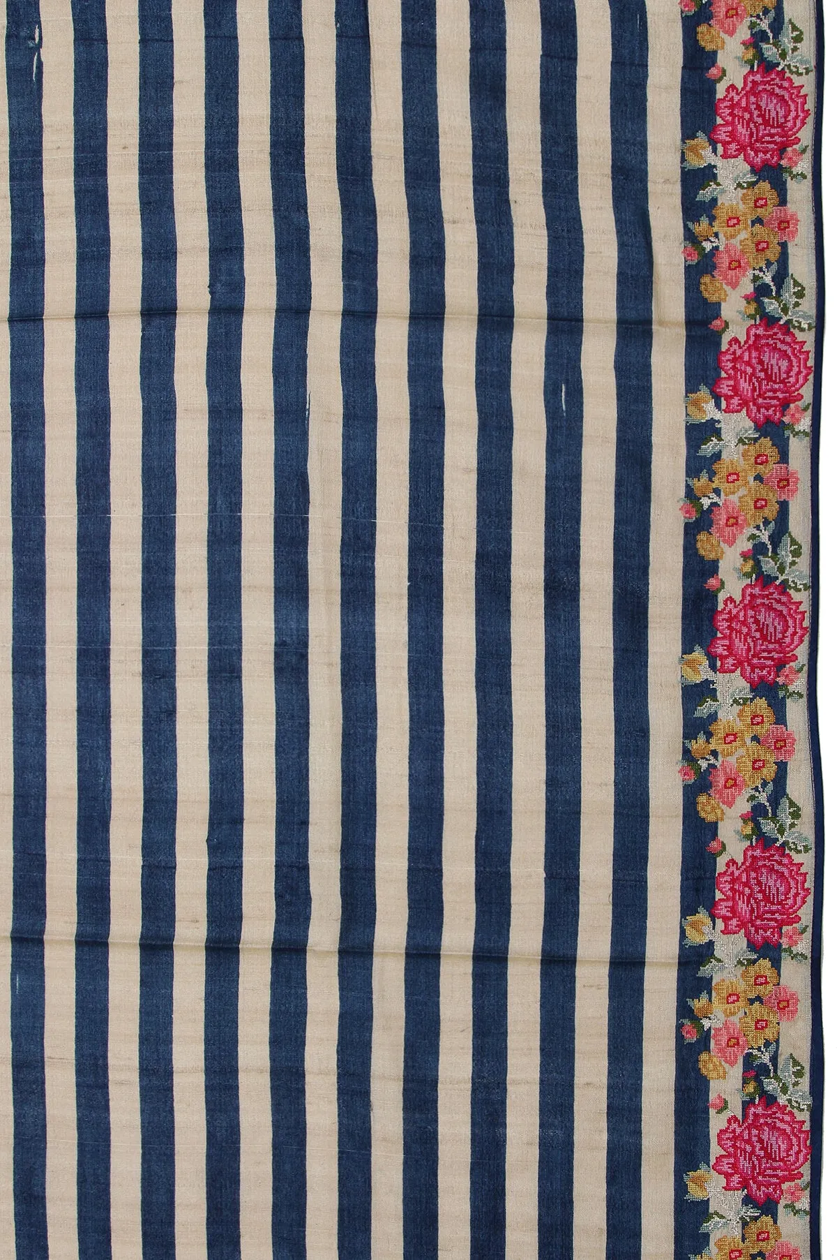 Navy Blue Tussar Silk Saree with Meenakari Work