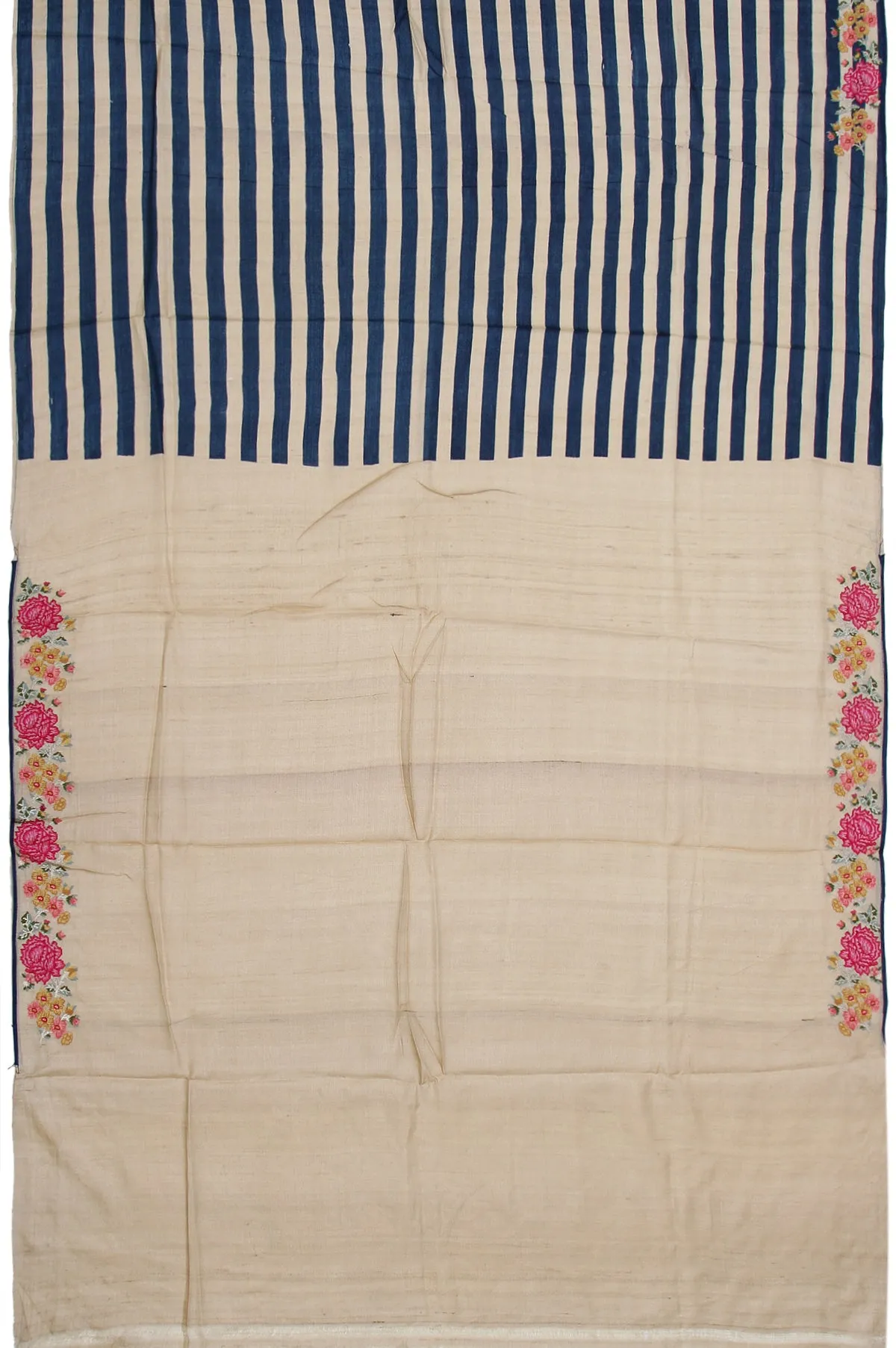 Navy Blue Tussar Silk Saree with Meenakari Work