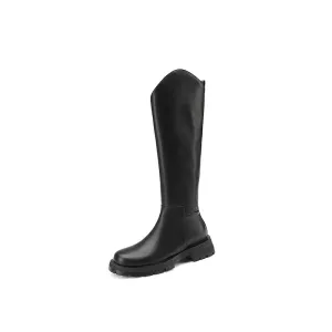 Naya Black Lug Sole Knee High Boots