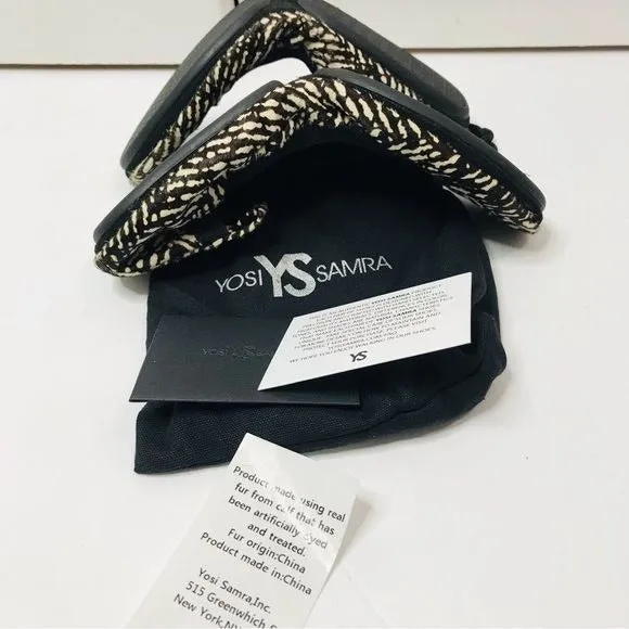 *NEW* YOSI SAMRA Black Whisper White Calf Fur Samara Ballet Flats Size 7