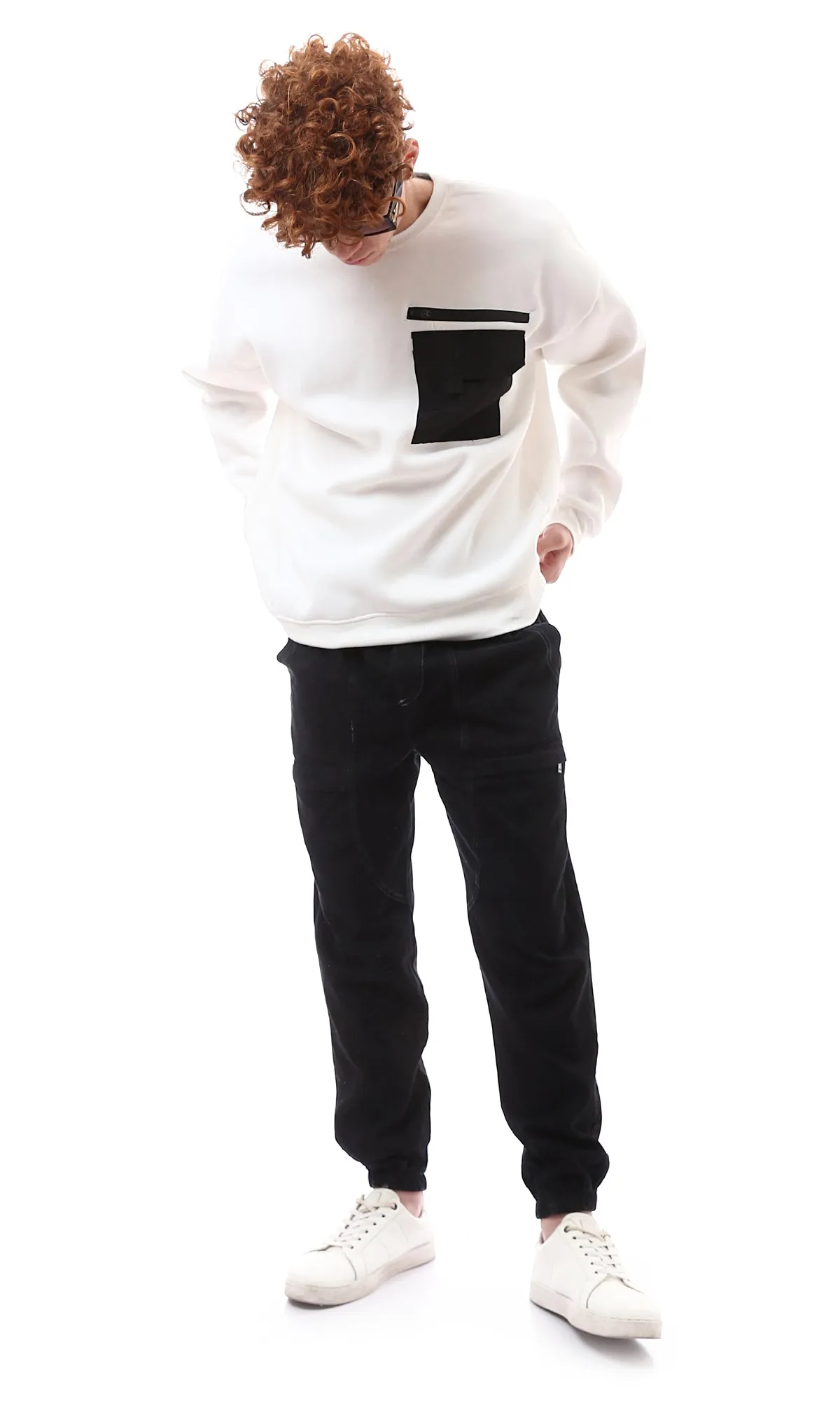 O175659 Crew Neck Long Sleeves White Winter Sweatshirt