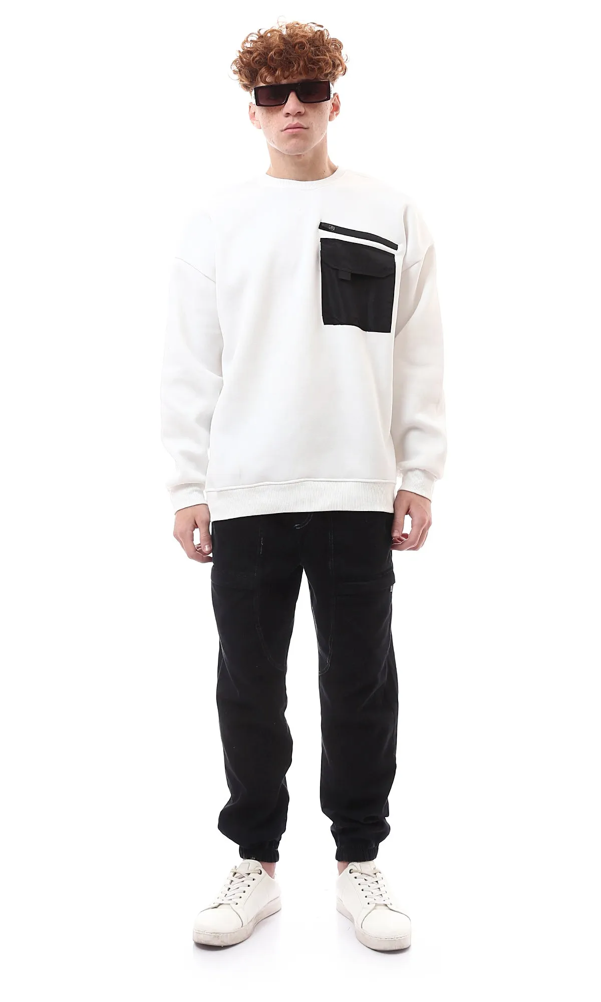 O175659 Crew Neck Long Sleeves White Winter Sweatshirt