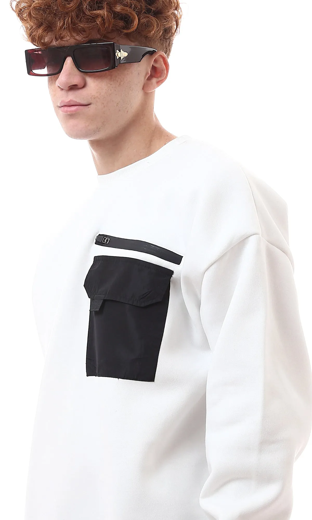 O175659 Crew Neck Long Sleeves White Winter Sweatshirt