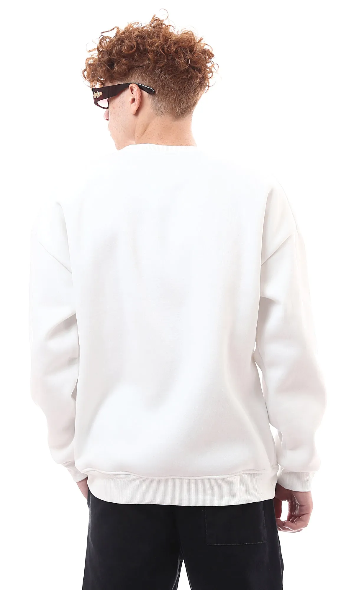 O175659 Crew Neck Long Sleeves White Winter Sweatshirt