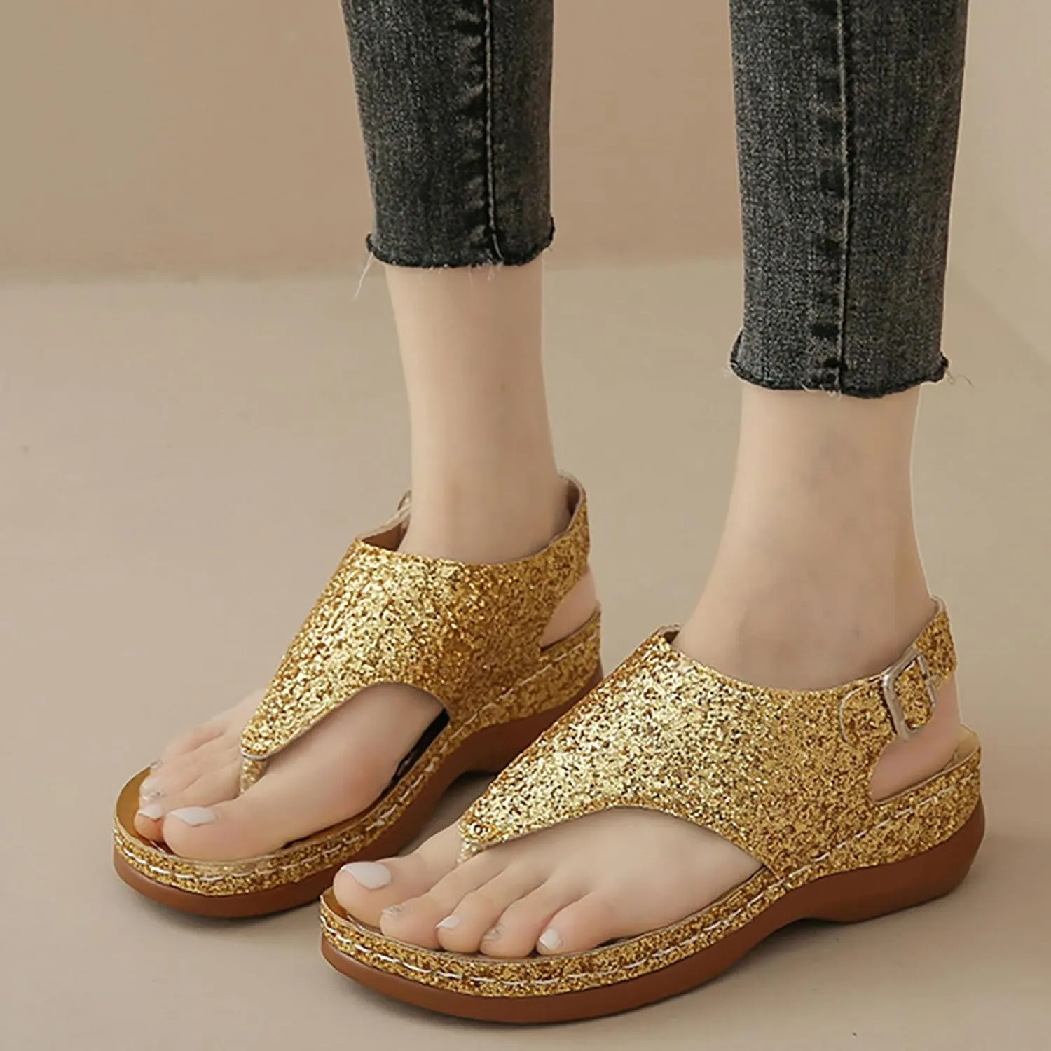 Open Toe Platform Fish Mouth Silver Ankle Strap Summer Dress Shoes Womens Arch Support Orthotic Thong Sandals