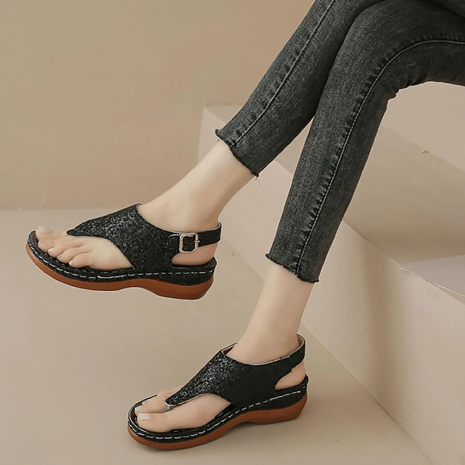 Open Toe Platform Fish Mouth Silver Ankle Strap Summer Dress Shoes Womens Arch Support Orthotic Thong Sandals