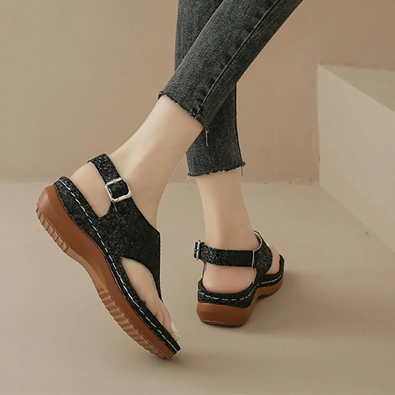 Open Toe Platform Fish Mouth Silver Ankle Strap Summer Dress Shoes Womens Arch Support Orthotic Thong Sandals
