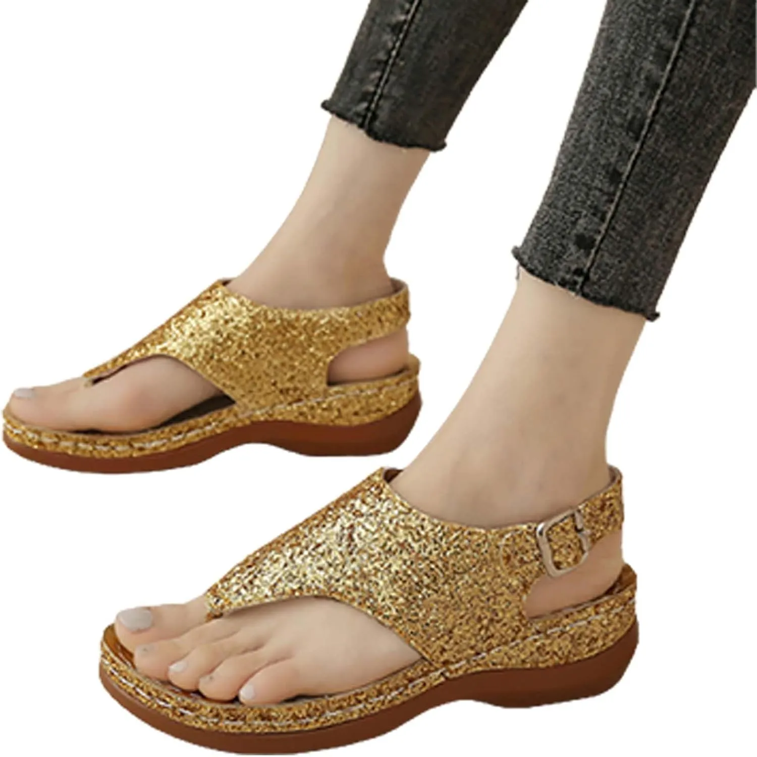 Open Toe Platform Fish Mouth Silver Ankle Strap Summer Dress Shoes Womens Arch Support Orthotic Thong Sandals