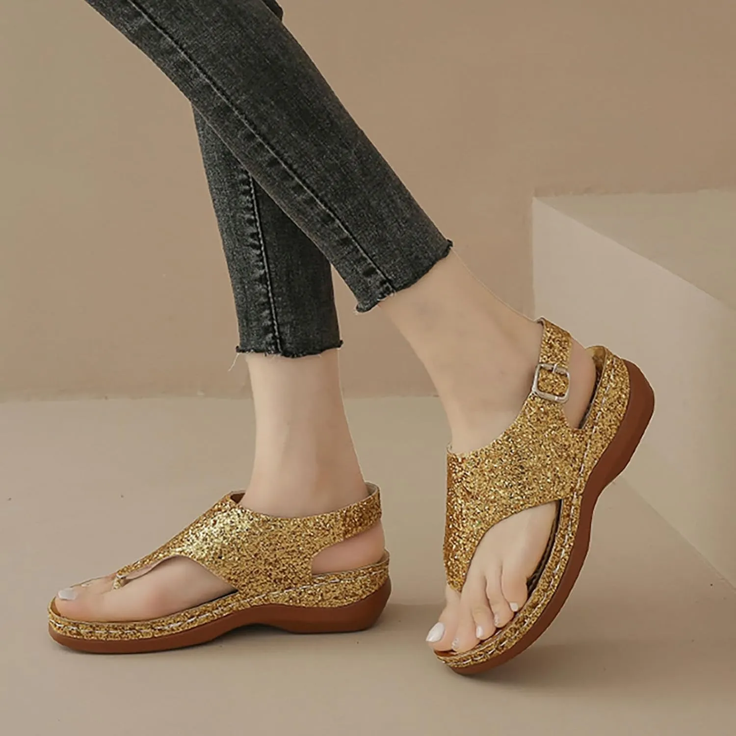 Open Toe Platform Fish Mouth Silver Ankle Strap Summer Dress Shoes Womens Arch Support Orthotic Thong Sandals