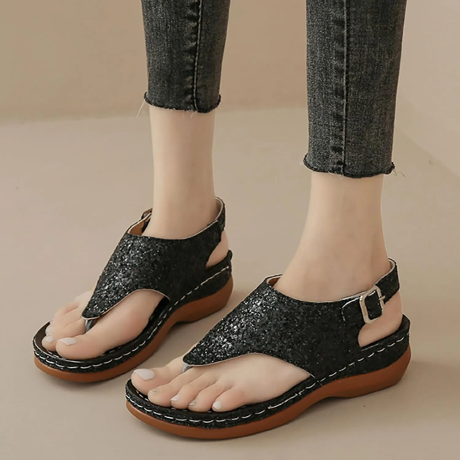Open Toe Platform Fish Mouth Silver Ankle Strap Summer Dress Shoes Womens Arch Support Orthotic Thong Sandals