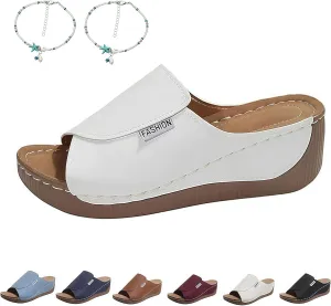 Orthopedic Sandals for Women Comfortable Arch Support Slides Breathable Summer Solid Color Platform Slip On Walking Sandals Open Toe Wide Casual Vacation Shoes Slippers