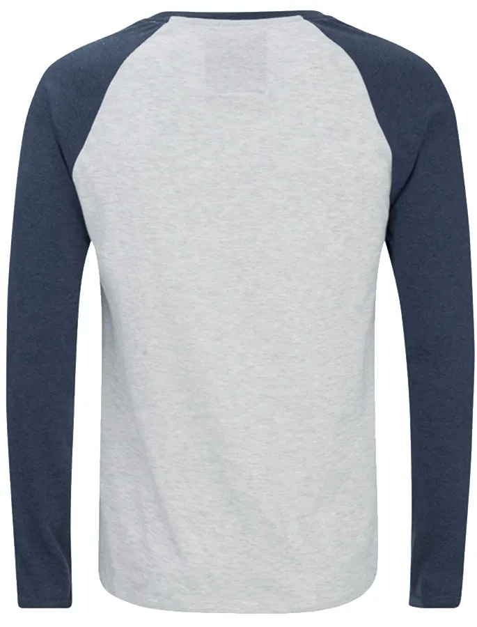 Rasmus Henley Long Sleeve Top in Blue / Light Grey Marl