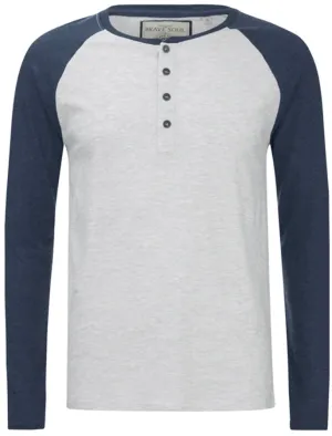 Rasmus Henley Long Sleeve Top in Blue / Light Grey Marl