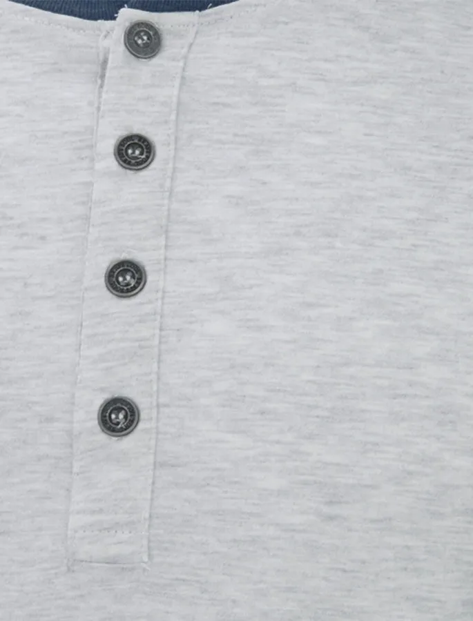 Rasmus Henley Long Sleeve Top in Blue / Light Grey Marl