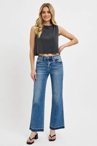RISEN Full Size Raw Hem Ankle Bootcut Jeans Size