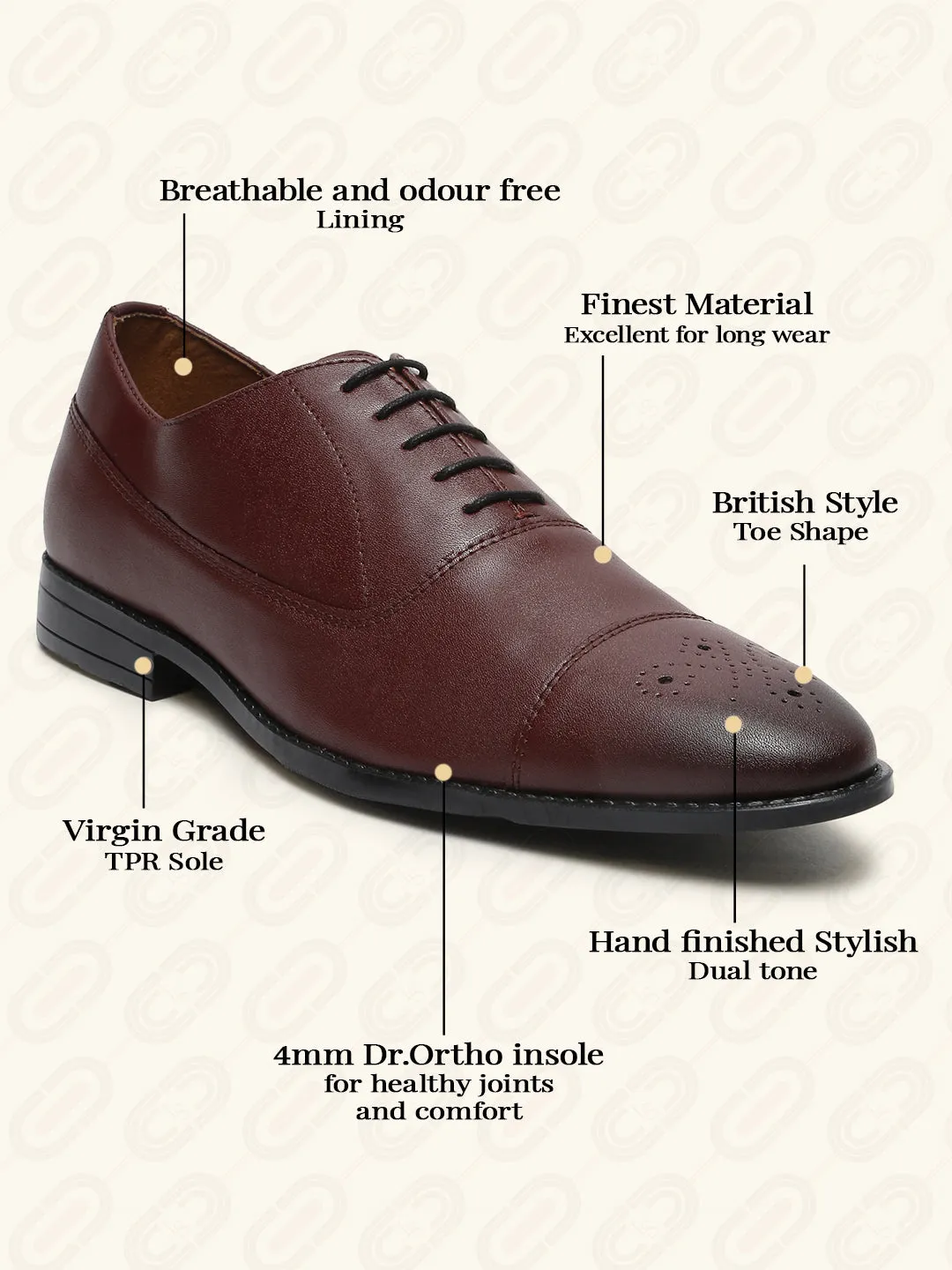 Rosewood Captoe Style Comfortable Laceups for Men