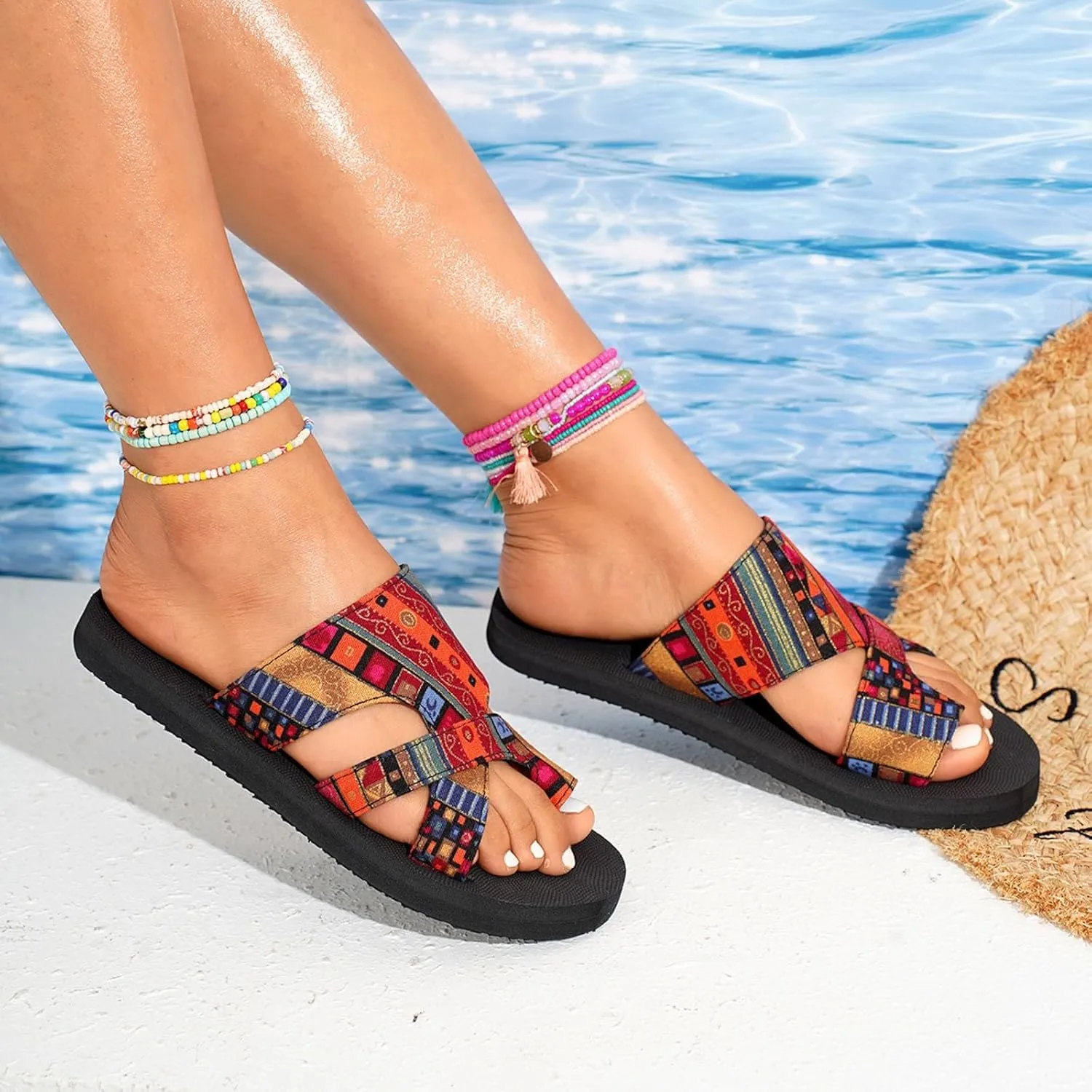 Sandals for Women 2025 Dressy Leopard Printed Flat Slippers Foam Sole Orthopedic Shoes Light-Weight For Beach Travel