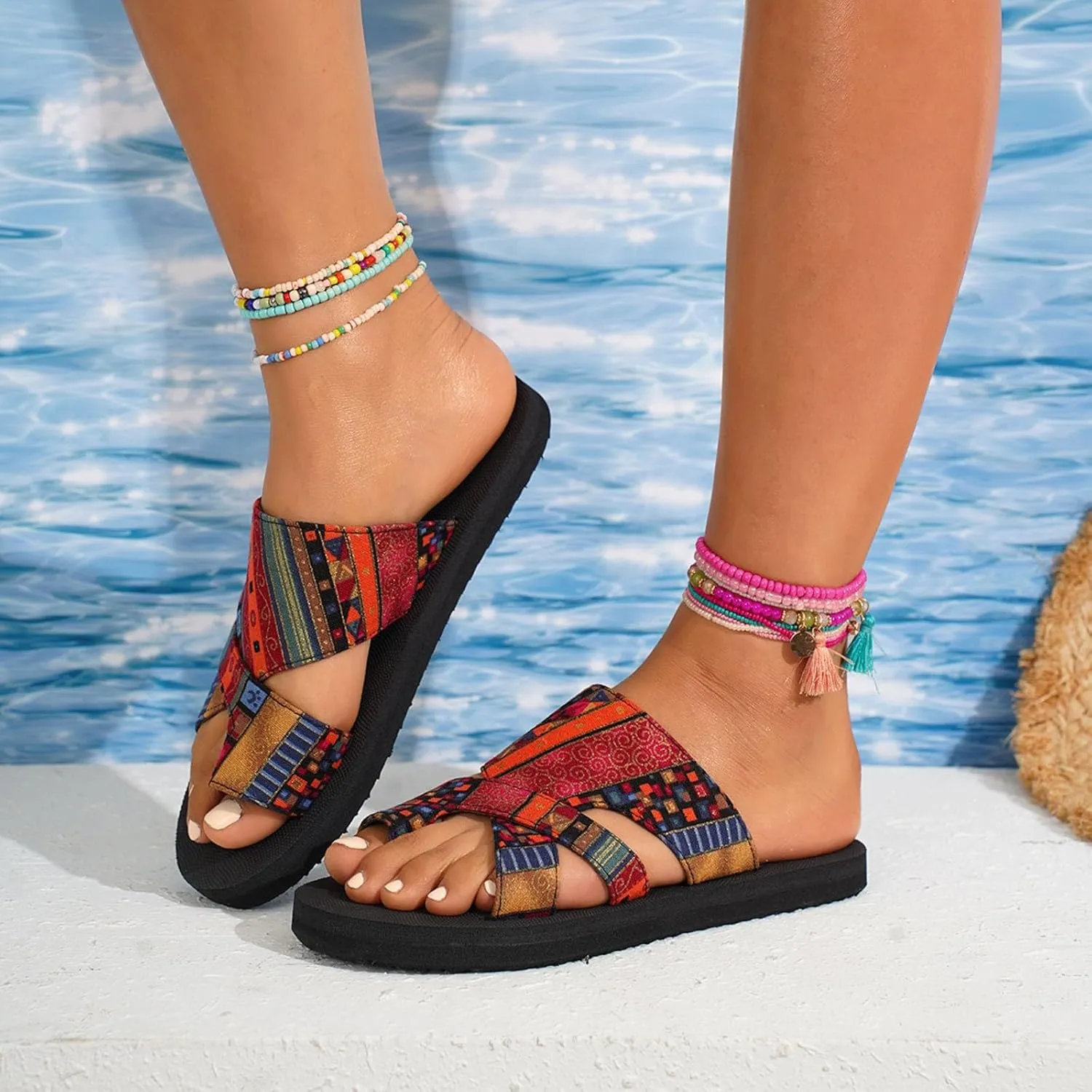 Sandals for Women 2025 Dressy Leopard Printed Flat Slippers Foam Sole Orthopedic Shoes Light-Weight For Beach Travel