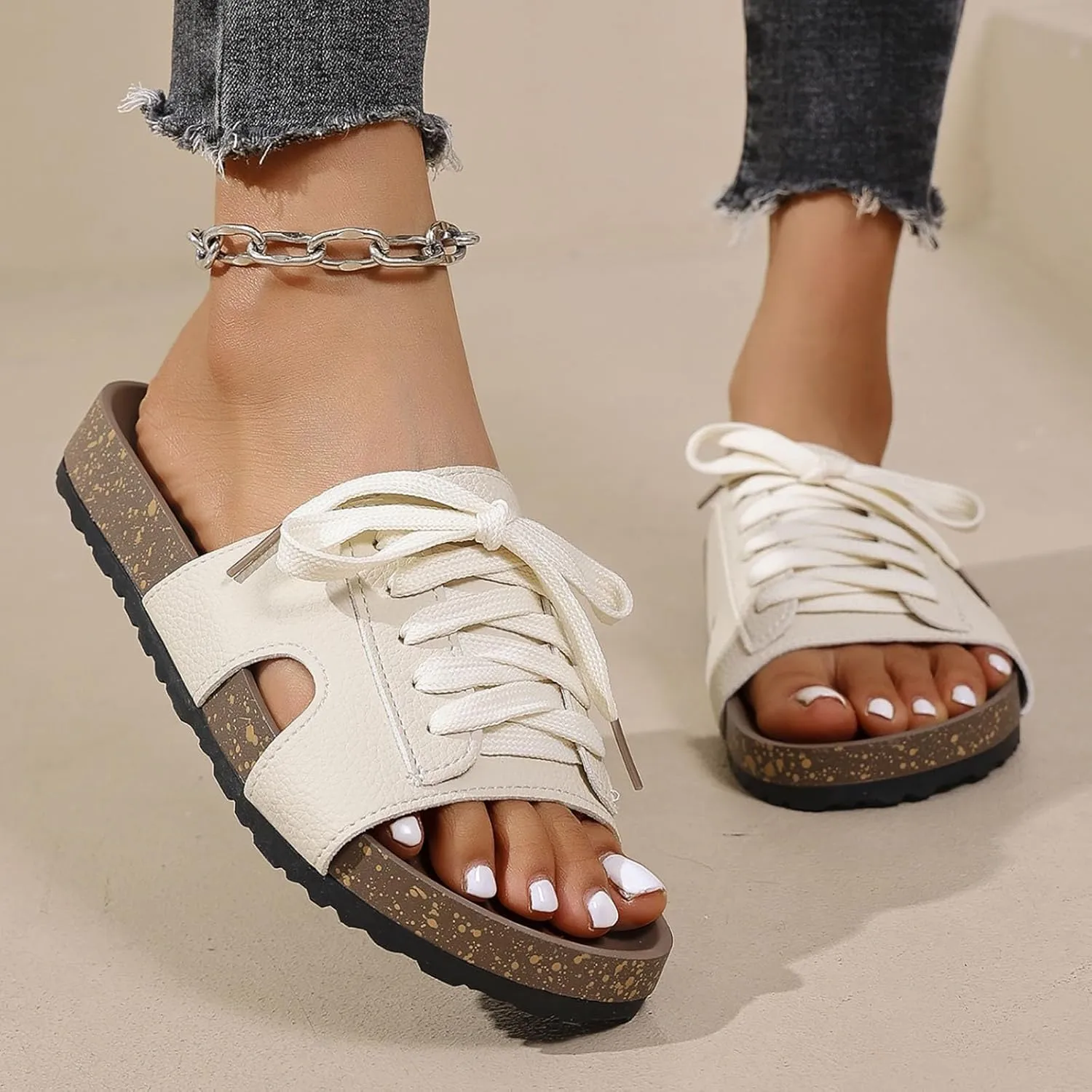 Sandals for Women 2025 Dressy Metal Decoration Slippers For Woman Wedge Heeled Slides For Womens Orthopedic Sandal