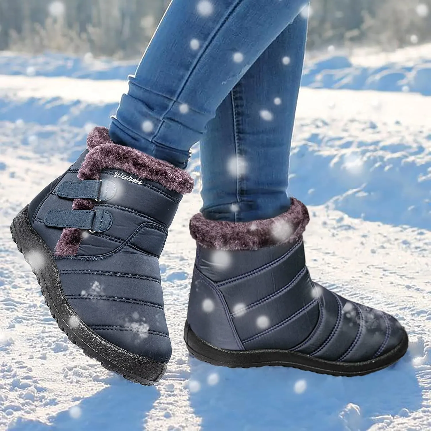 SBGMoSJ Winter Boots for Women Wide Width Brown Women's Tall Waterproof Winter Boots Woman Winter Boots Waterproof Mid Calf Winter Boots for Women Low Heel Botas De Trabajo Para Nieve