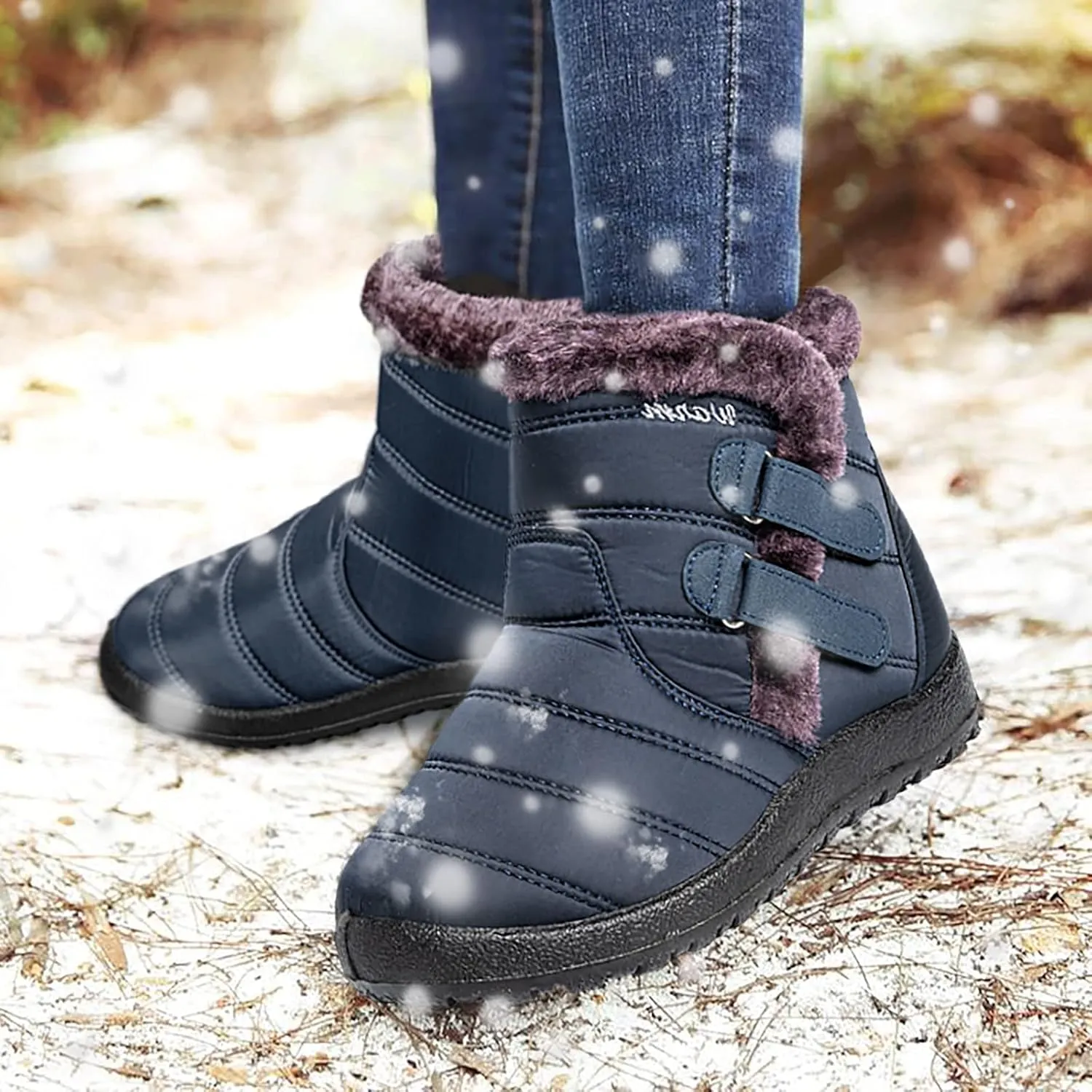 SBGMoSJ Winter Boots for Women Wide Width Brown Women's Tall Waterproof Winter Boots Woman Winter Boots Waterproof Mid Calf Winter Boots for Women Low Heel Botas De Trabajo Para Nieve