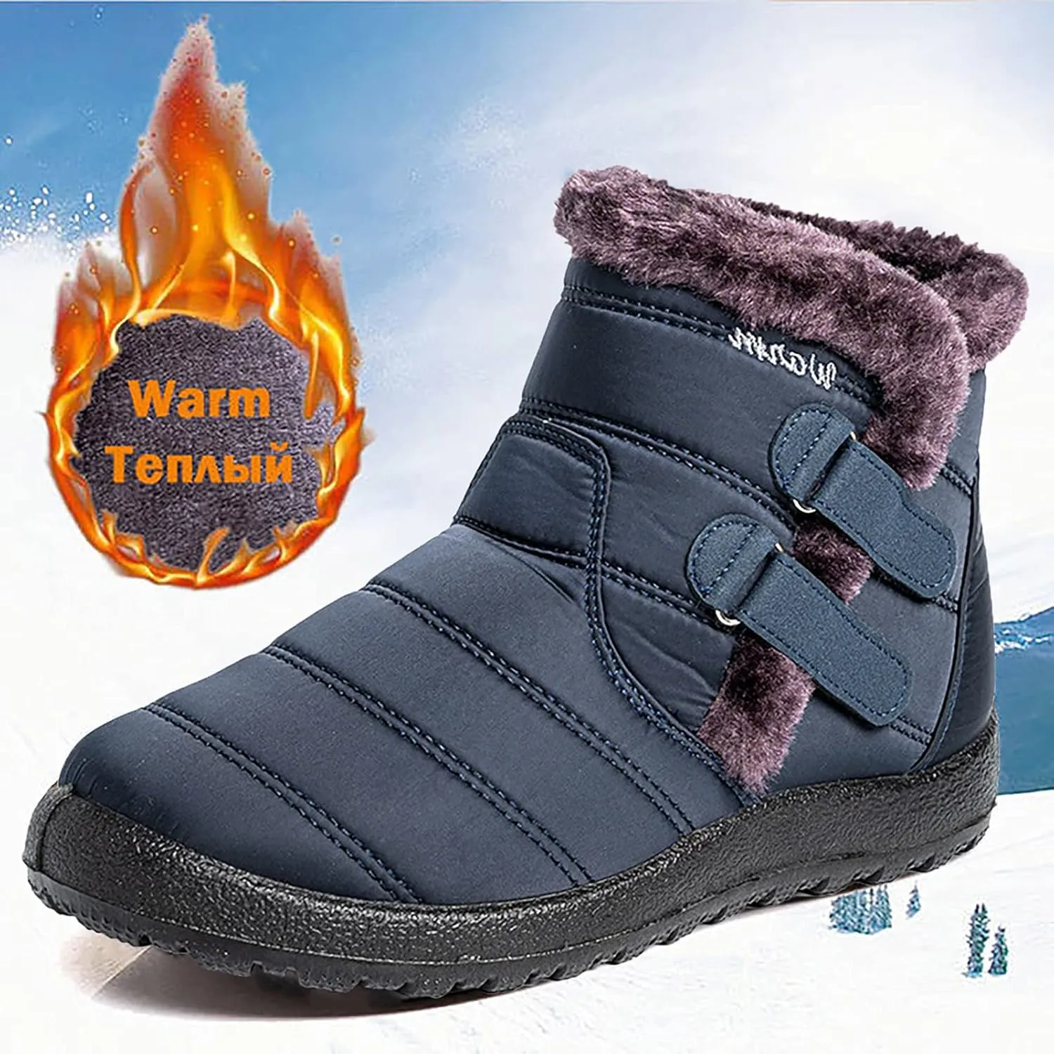 SBGMoSJ Winter Boots for Women Wide Width Brown Women's Tall Waterproof Winter Boots Woman Winter Boots Waterproof Mid Calf Winter Boots for Women Low Heel Botas De Trabajo Para Nieve