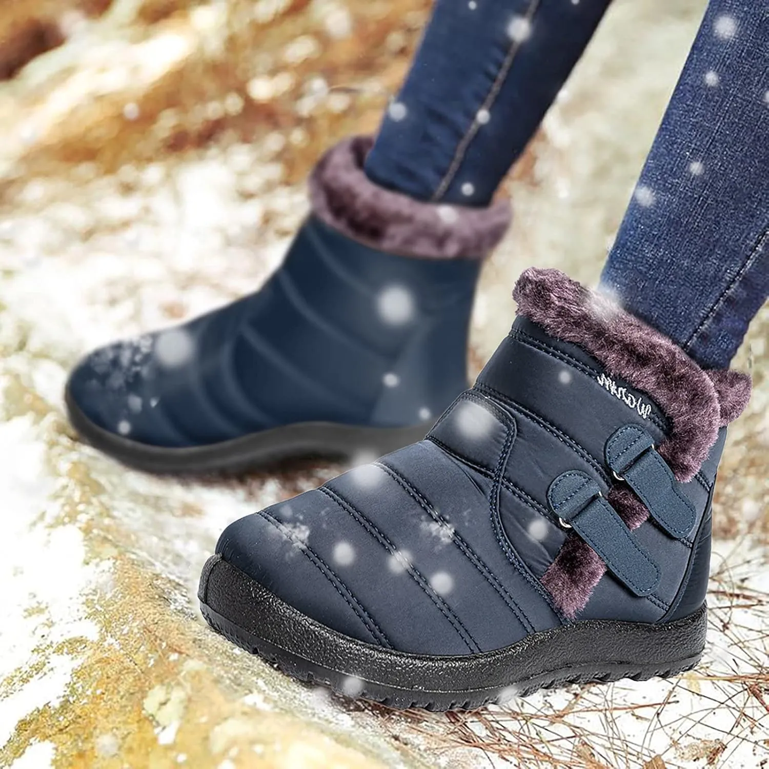 SBGMoSJ Winter Boots for Women Wide Width Brown Women's Tall Waterproof Winter Boots Woman Winter Boots Waterproof Mid Calf Winter Boots for Women Low Heel Botas De Trabajo Para Nieve
