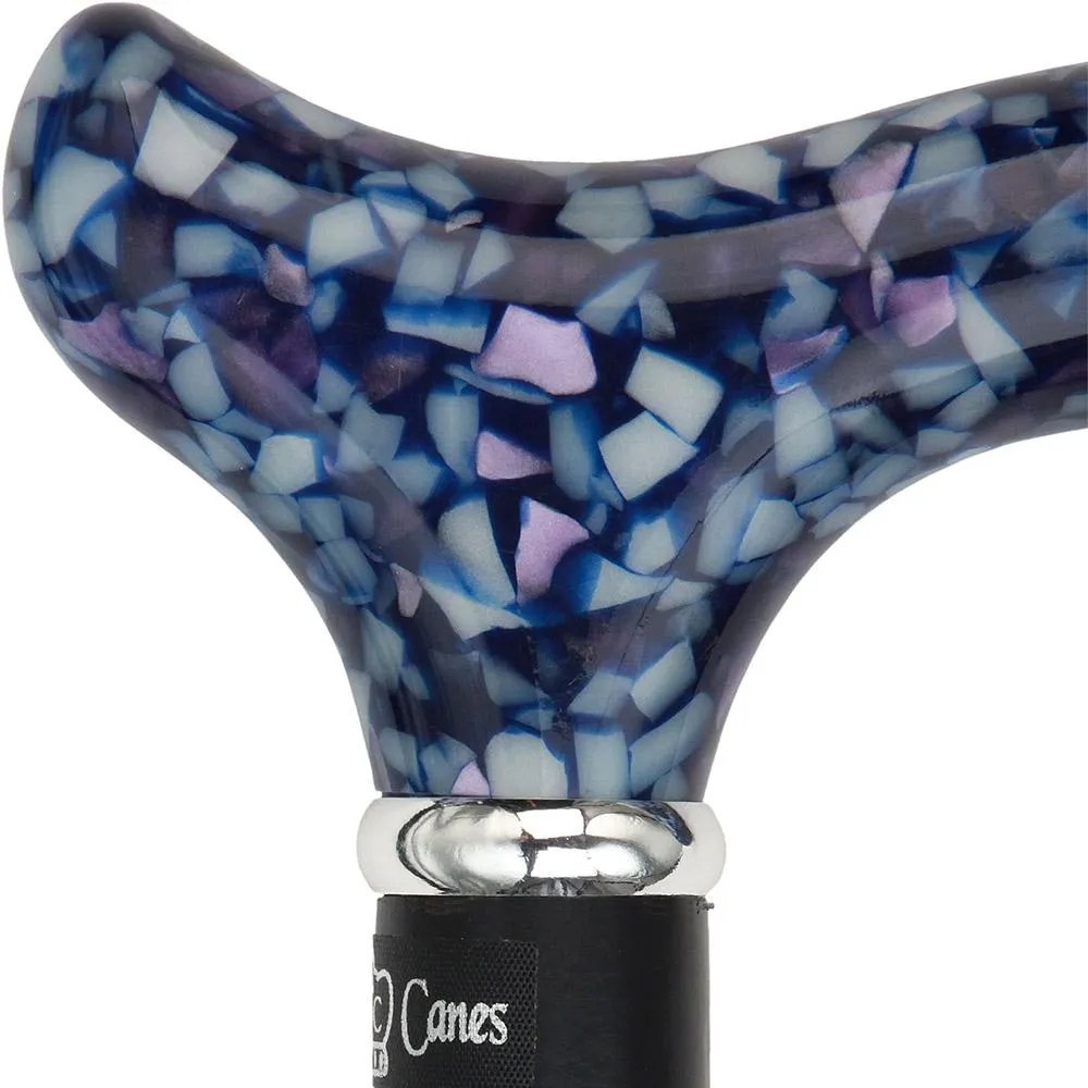 Scratch & Dent Blue Mosaic Derby Walking Cane With Black Beechwood Shaft and Silver Collar V1514