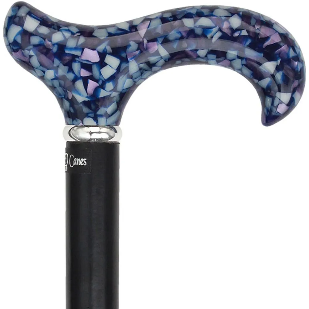 Scratch & Dent Blue Mosaic Derby Walking Cane With Black Beechwood Shaft and Silver Collar V1514
