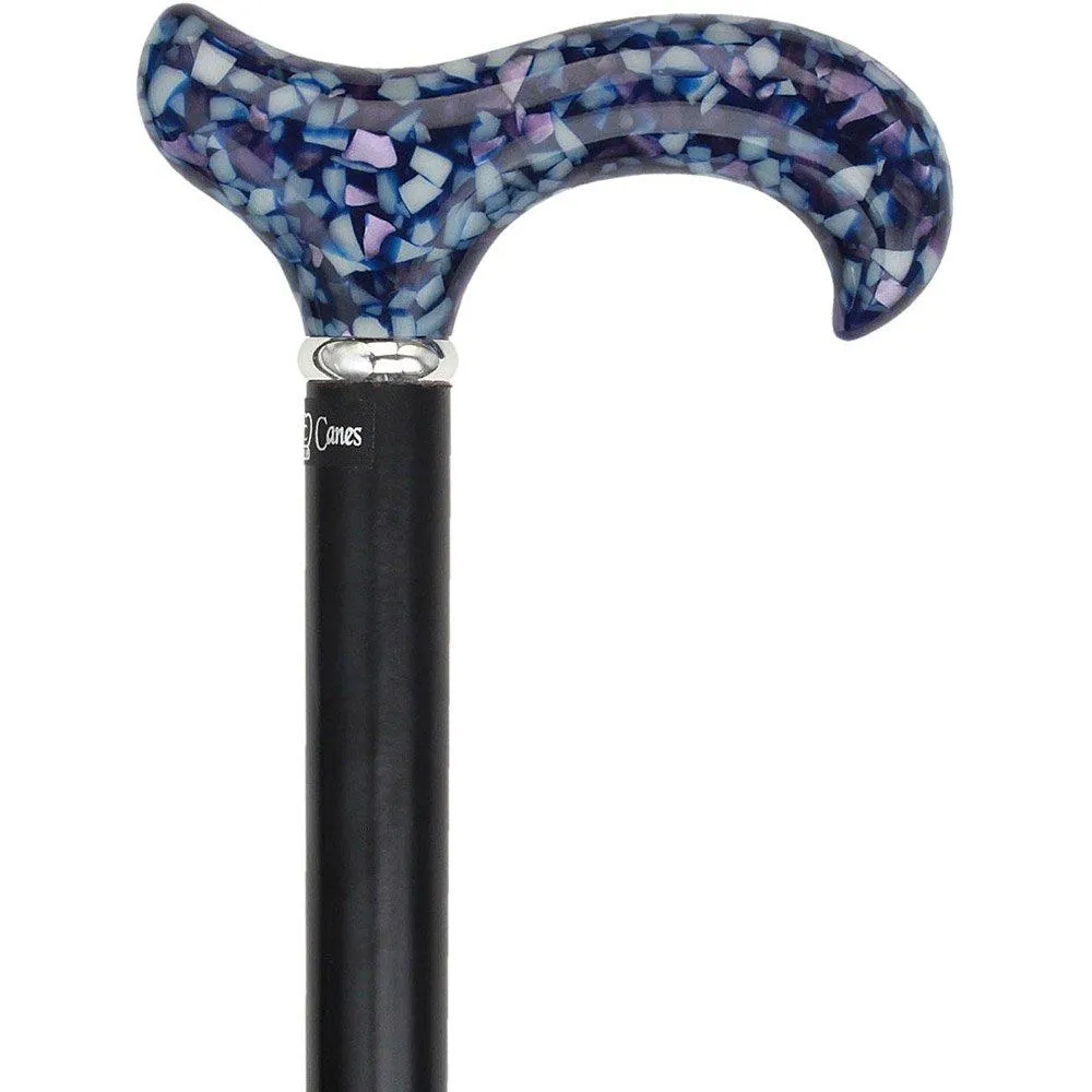 Scratch & Dent Blue Mosaic Derby Walking Cane With Black Beechwood Shaft and Silver Collar V1514