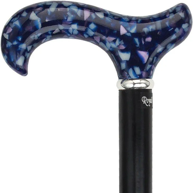 Scratch & Dent Blue Mosaic Derby Walking Cane With Black Beechwood Shaft and Silver Collar V1514