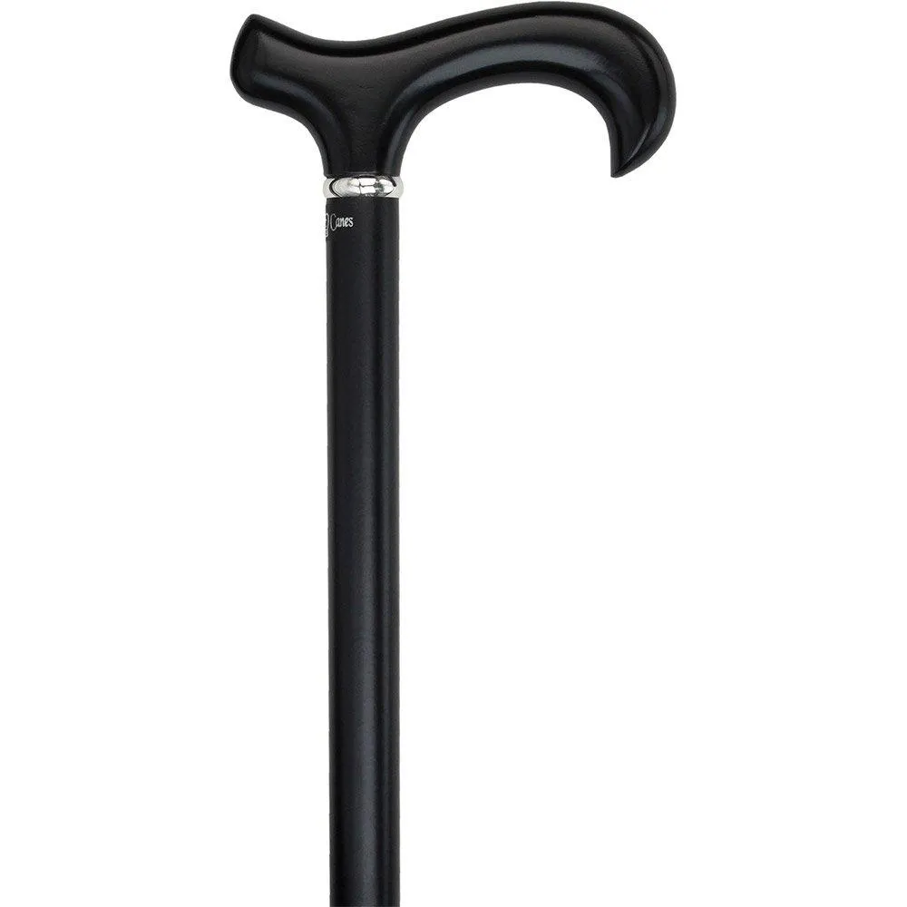 Scratch & Dent Royal Black Derby Walking Cane With Beechwood Shaft and Silver Collar V1706