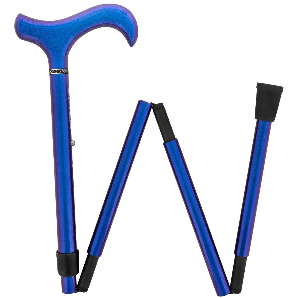 Scratch and Dent Color Changing Metallic Blue Adjustable & Folding Derby Carbon Fiber Walking Cane V1647