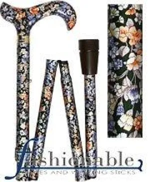 Scratch and Dent Flowers Forever Folding Adjustable Derby Walking Cane With Aluminum Shaft and Brass Collar V1269