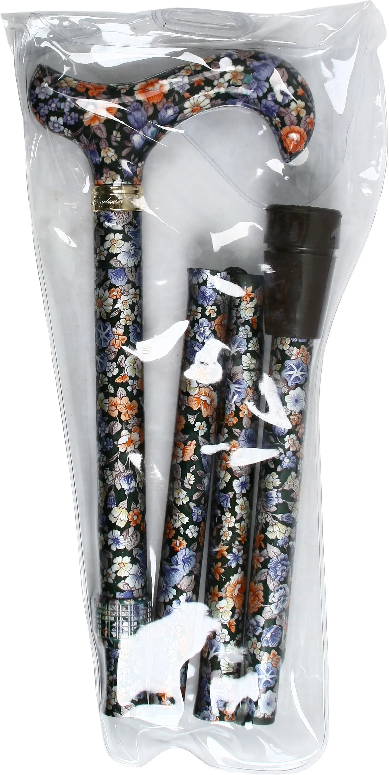 Scratch and Dent Flowers Forever Folding Adjustable Derby Walking Cane With Aluminum Shaft and Brass Collar V1269