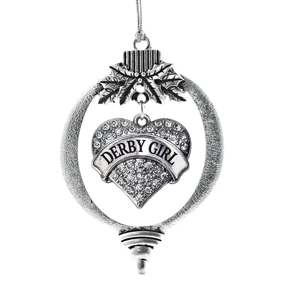 Silver Derby Girl Pave Heart Charm Holiday Ornament