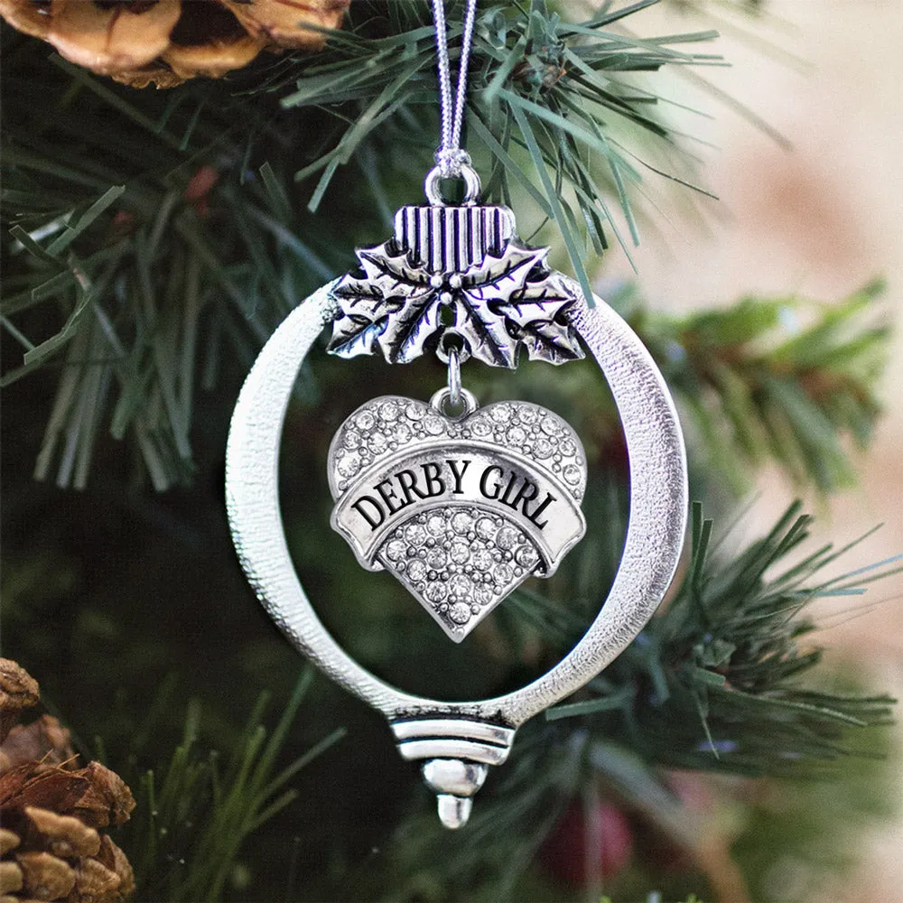 Silver Derby Girl Pave Heart Charm Holiday Ornament