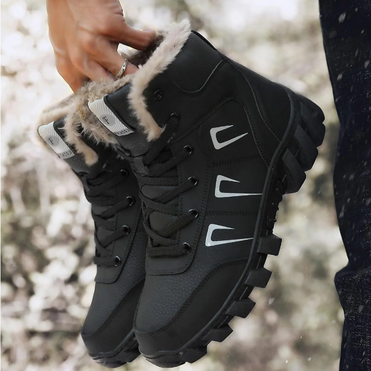 Snow Boots for Men Waterproof,Fashion Lightweight Cold-Weather Warm Winter Boots Men,Keep Warm Hiking Men's Winter Backpacking Snow Boots,Non-Slip Rubber Outsole (Color : Black, Size : 8)