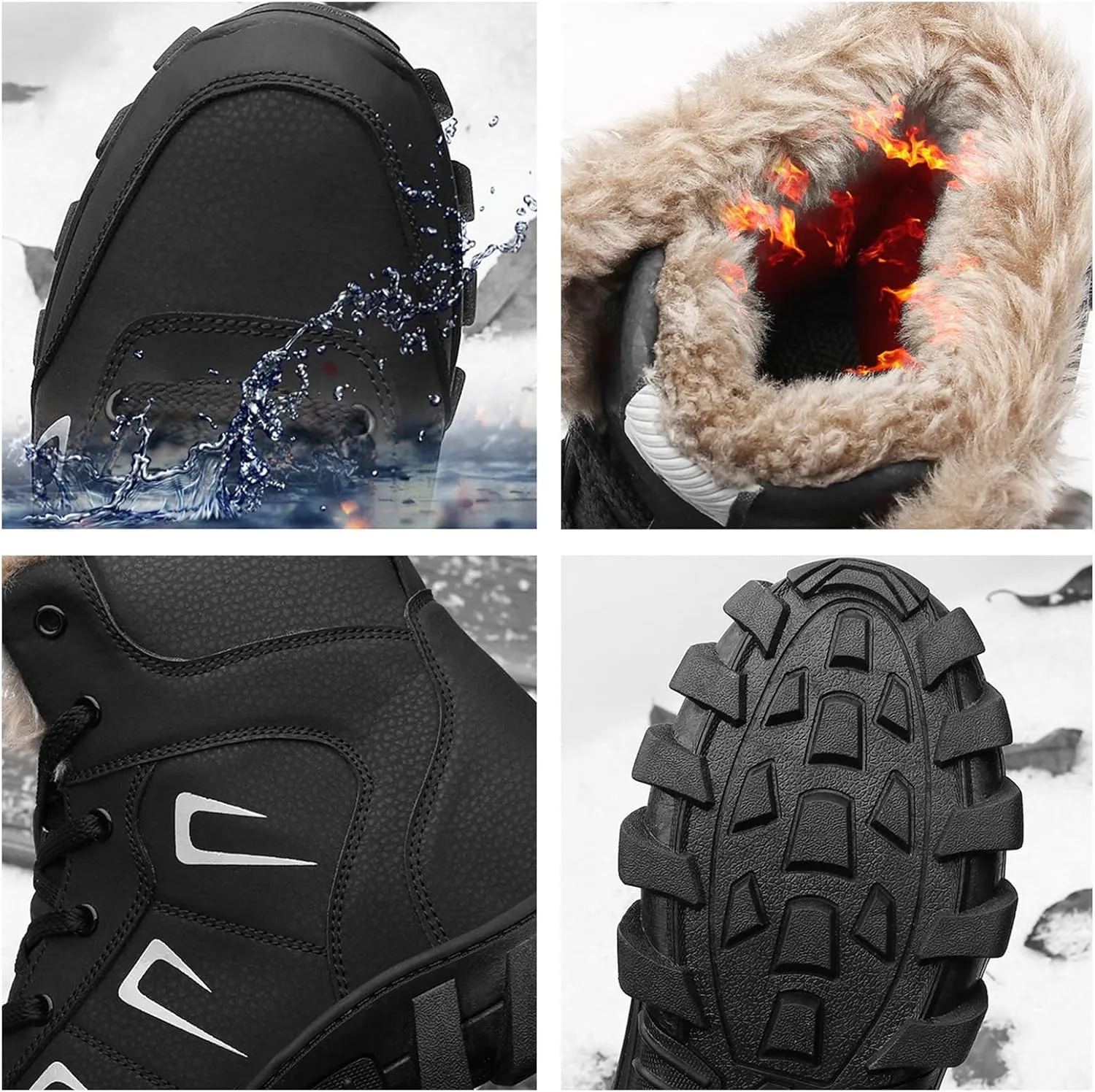 Snow Boots for Men Waterproof,Fashion Lightweight Cold-Weather Warm Winter Boots Men,Keep Warm Hiking Men's Winter Backpacking Snow Boots,Non-Slip Rubber Outsole (Color : Black, Size : 8)
