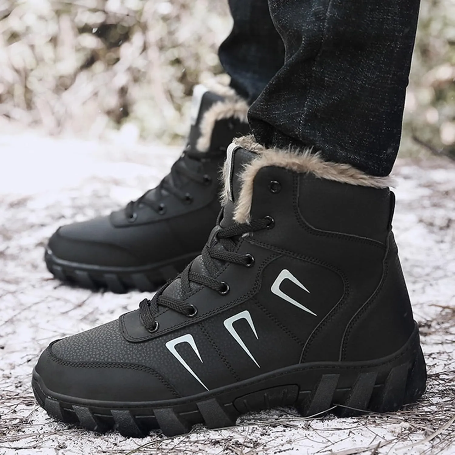 Snow Boots for Men Waterproof,Fashion Lightweight Cold-Weather Warm Winter Boots Men,Keep Warm Hiking Men's Winter Backpacking Snow Boots,Non-Slip Rubber Outsole (Color : Black, Size : 8)