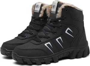 Snow Boots for Men Waterproof,Fashion Lightweight Cold-Weather Warm Winter Boots Men,Keep Warm Hiking Men's Winter Backpacking Snow Boots,Non-Slip Rubber Outsole (Color : Black, Size : 8)