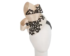Stunning cream & black pillbox fascinator with lace by Fillies Collection